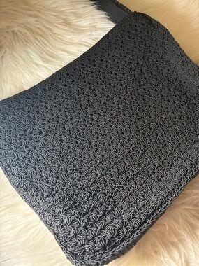 villager Black Woven Shoulder Bag with Wide Strap